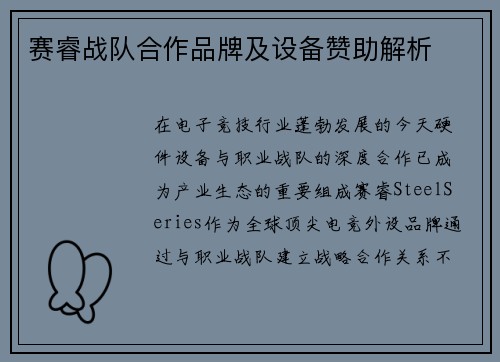 赛睿战队合作品牌及设备赞助解析